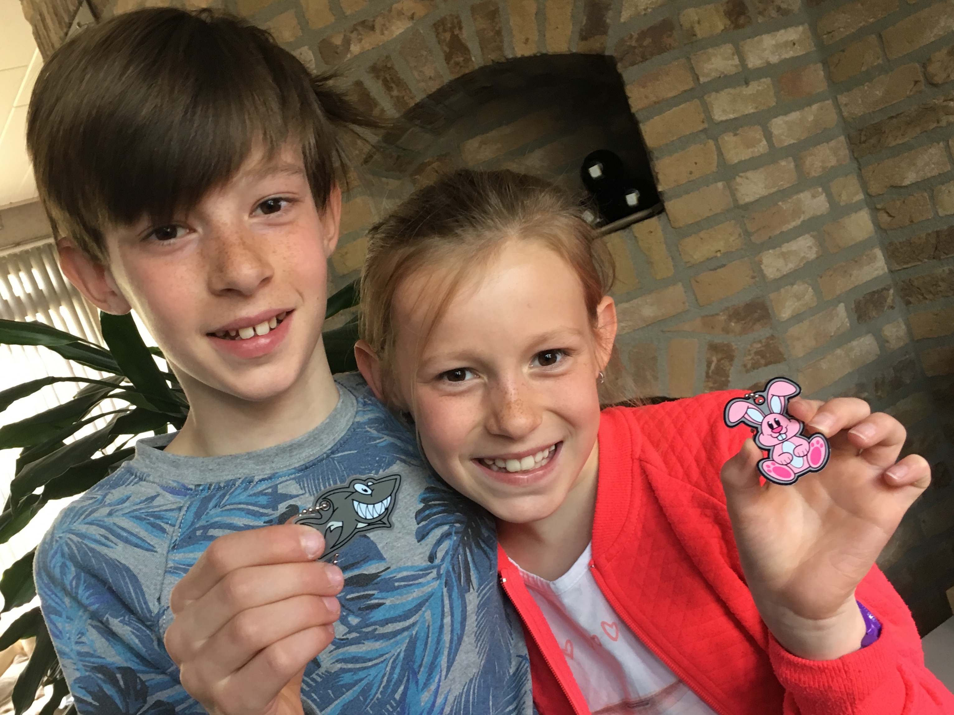Job and Sophie with geocaching trackables